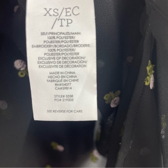 CAbi‎ Alegria Black Embroidered Peasant Blouse Sheer Smocked Neck & Cuffs XS - Picture 14 of 16